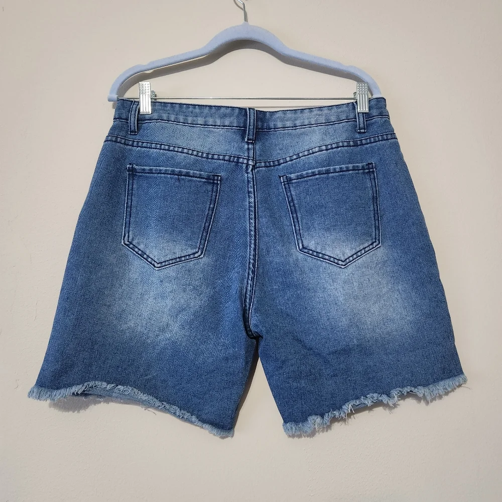 Misslook XL daisy bf denim shorts distressed floral medium wash jean short - Picture 4 of 4